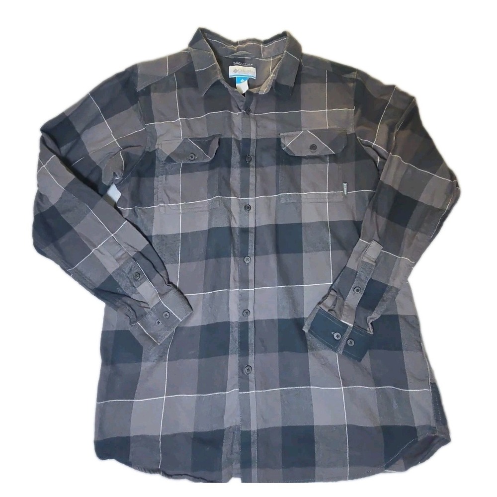 Columbia Shirt Mens XLT Plaid Flannel Long Sleeve Omni-Wick Grey Black Cotton